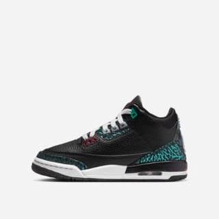 Nike Athletic Sneakers Nike Kid's Jordan 3 Retro GS Shoes - Black / Hyper Jade