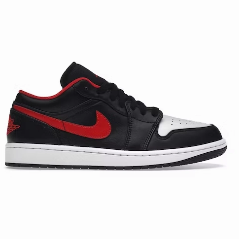 Nike Men's Air Jordan 1 Low Shoes - Black / White / Fire Red Nike Sneakers Flat