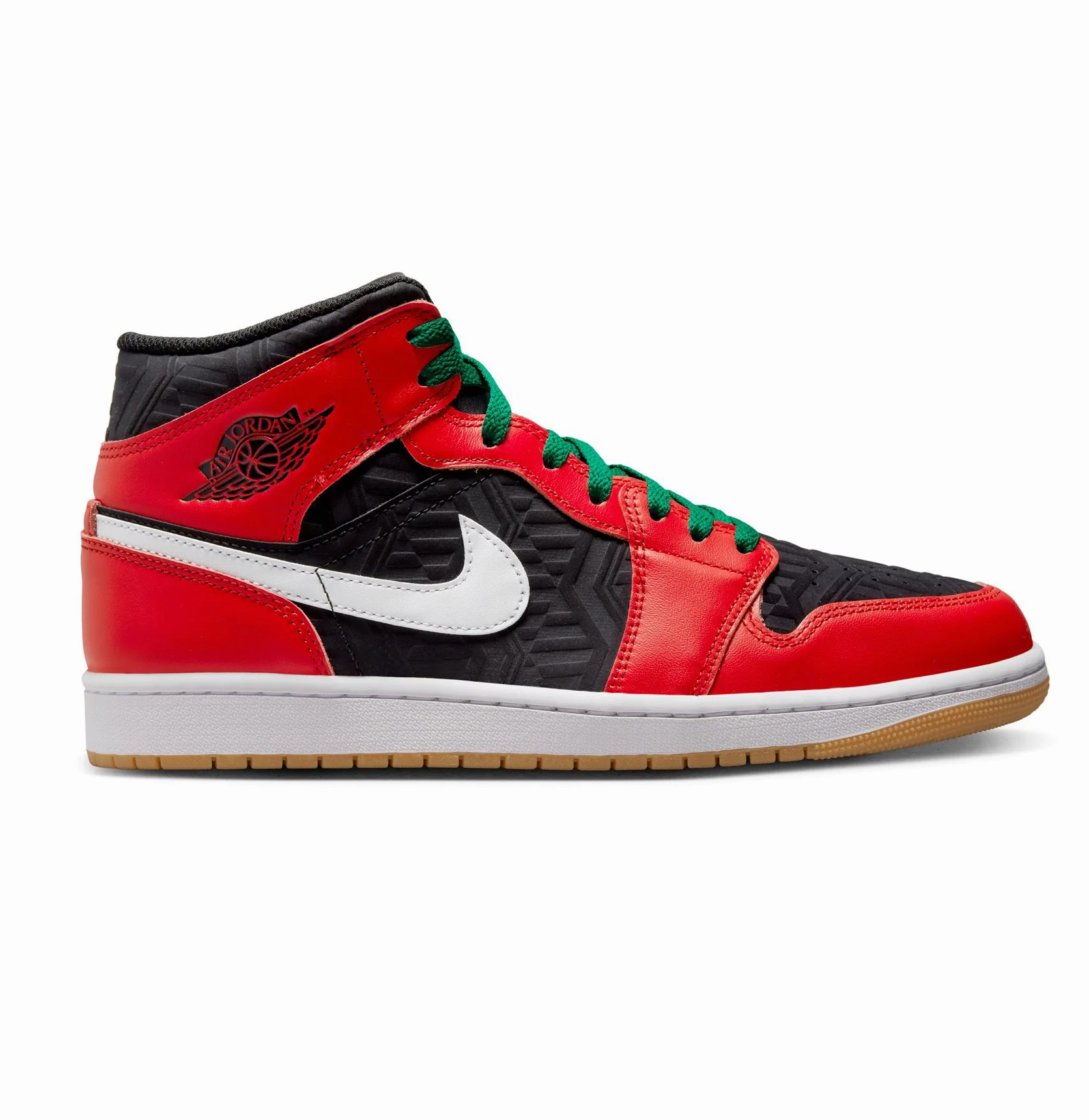 Nike Men's Air Jordan 1 Mid SE Shoes - Black / White / Malachite / Fire Red Box Toe Sneakers