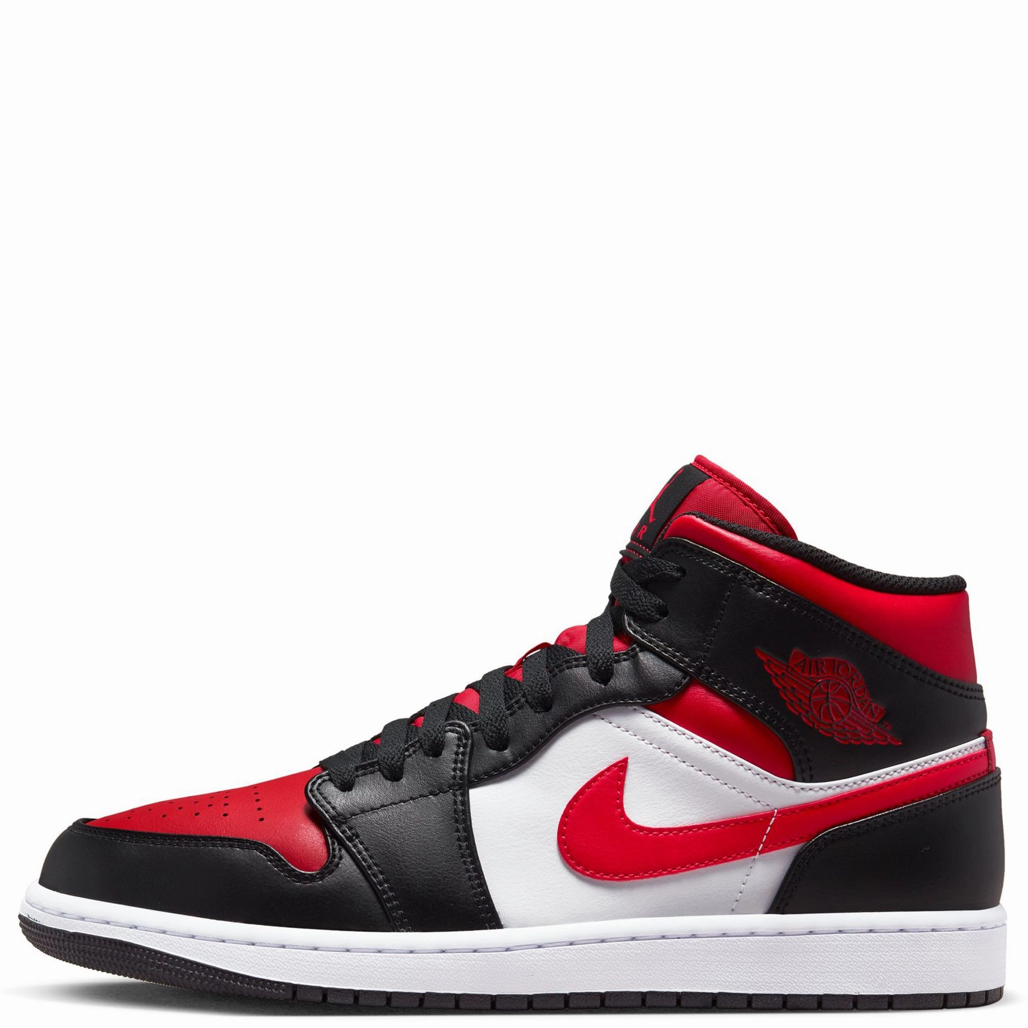 Nike Men's Air Jordan 1 Mid Shoes - Black / Fire Red / White High Top Hiking Sneakers