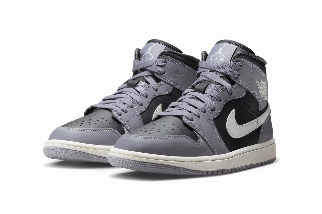 Striped Sneakers Nike Women's Jordan 1 Mid Shoes - Cement Grey / Sail