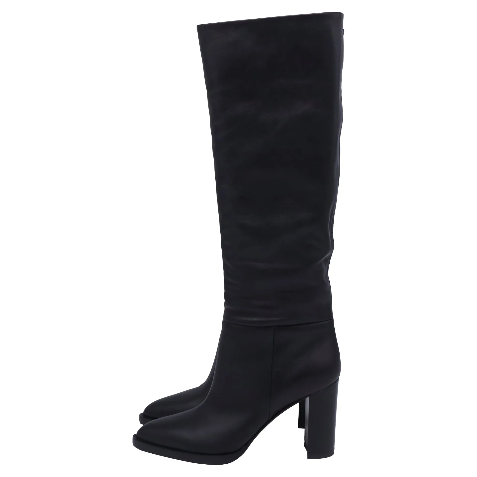 Gianvito Rossi Pointed-Toe Knee-High Boots in Black Calf Leather Bogs Boots Rain
