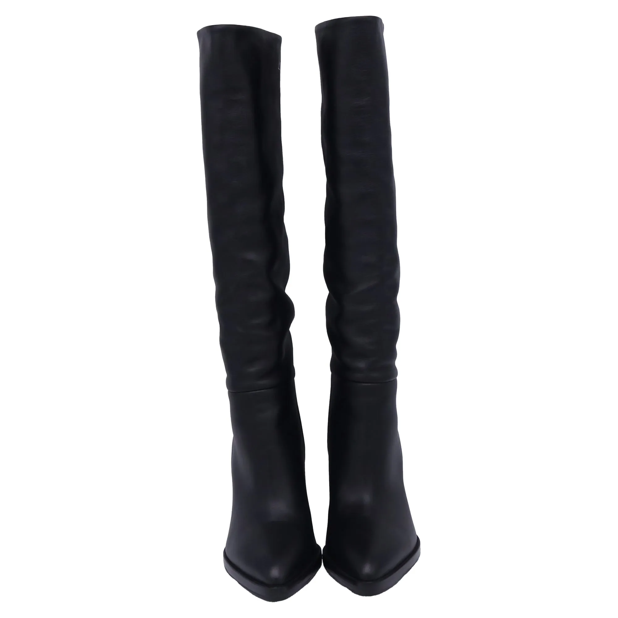 Top Walking Boots Gianvito Rossi Pointed-Toe Knee-High Boots in Black Calf Leather