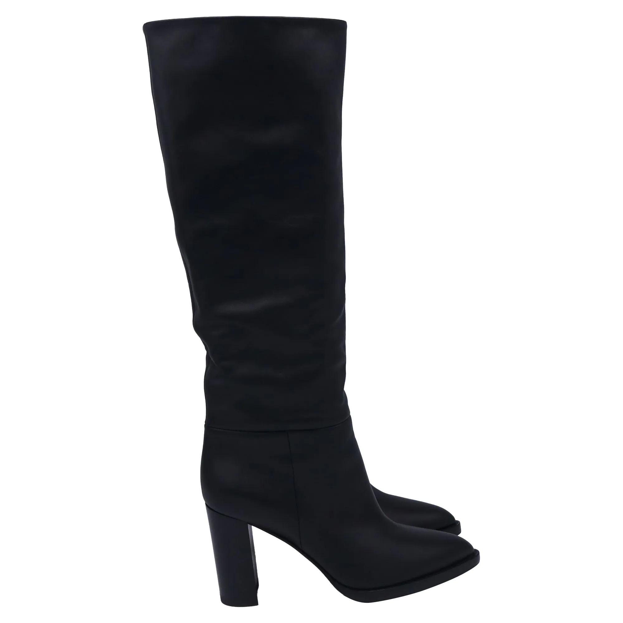 Cargo Boots Gianvito Rossi Pointed-Toe Knee-High Boots in Black Calf Leather