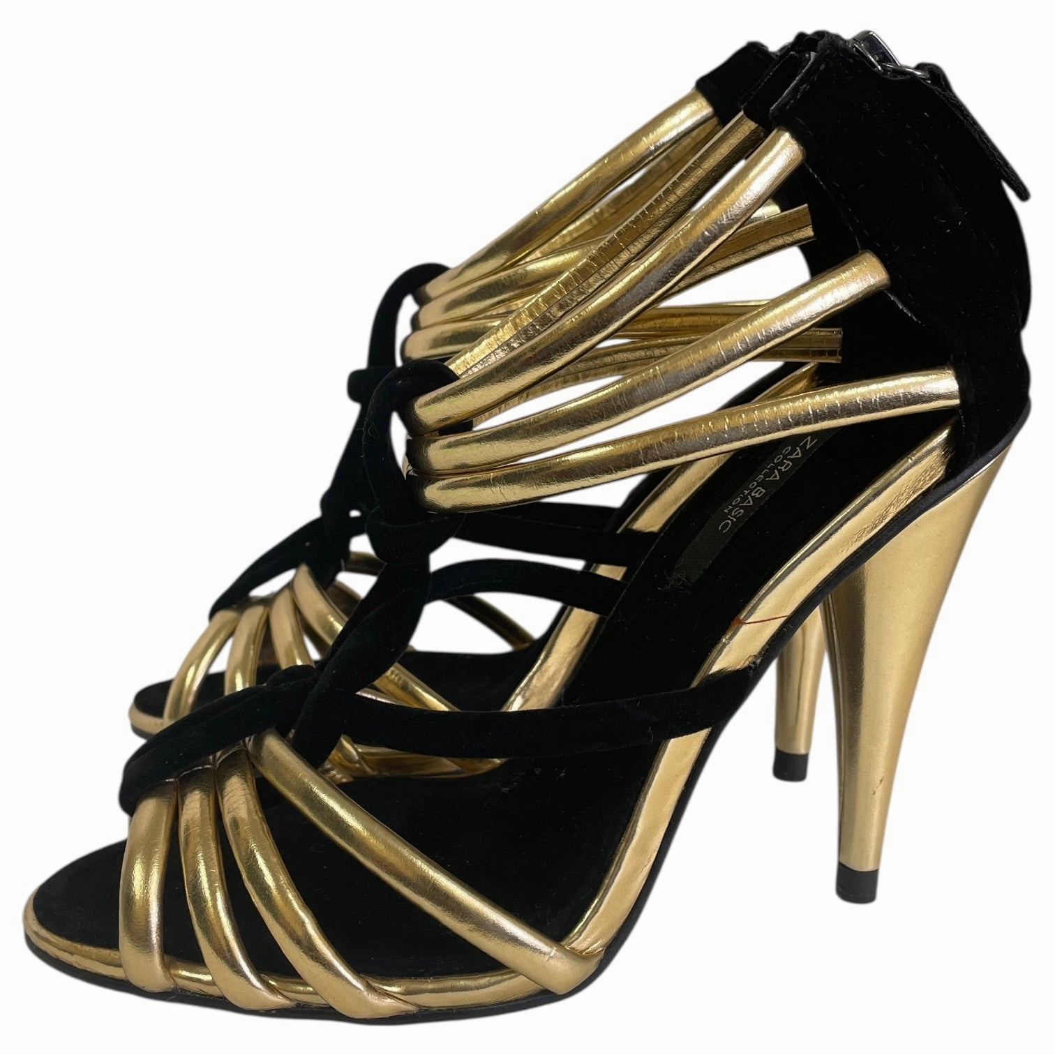 8053 Arc Horse Leather Platform Casual Shoes Size 8 SHOES HEELS STILETTO by ZARA BASIC In BLACK & GOLD, Size: 6
