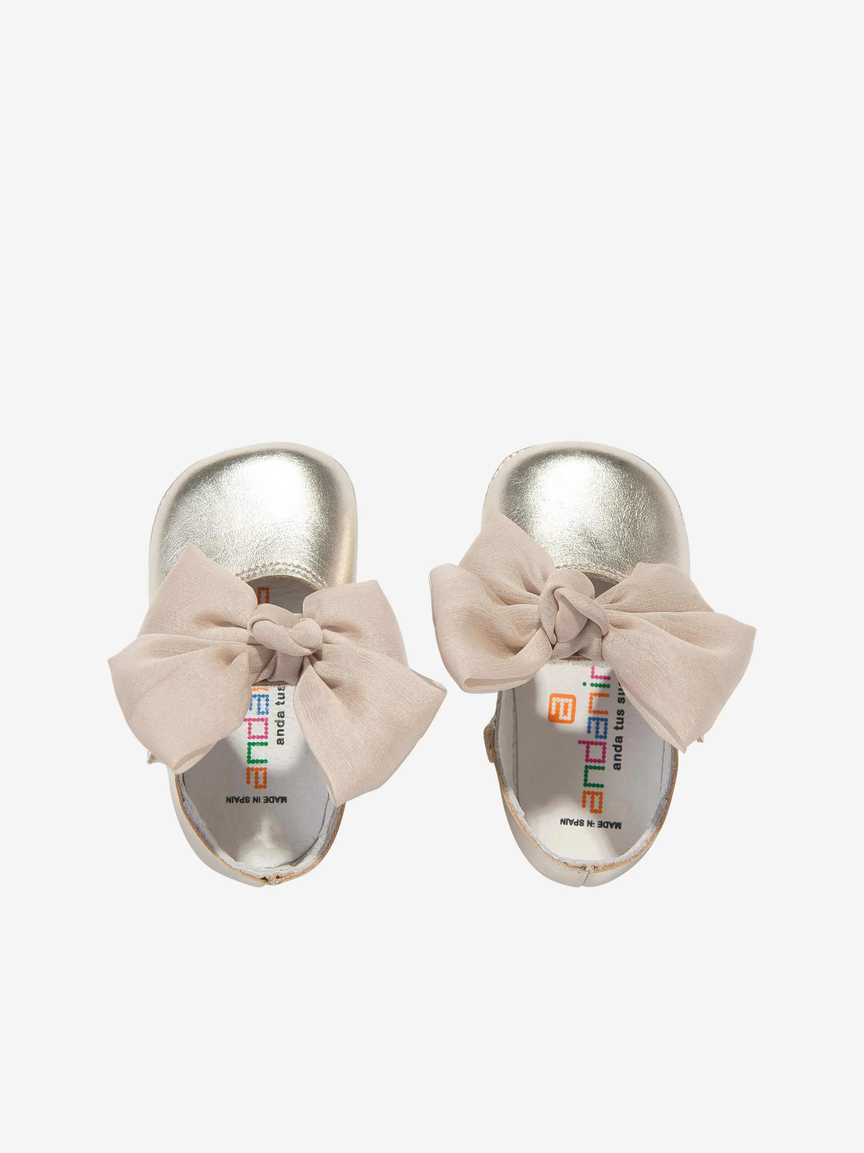 Andanines Baby Girls Leather Bow Shoes in Gold Extra Wide Shoes Casual