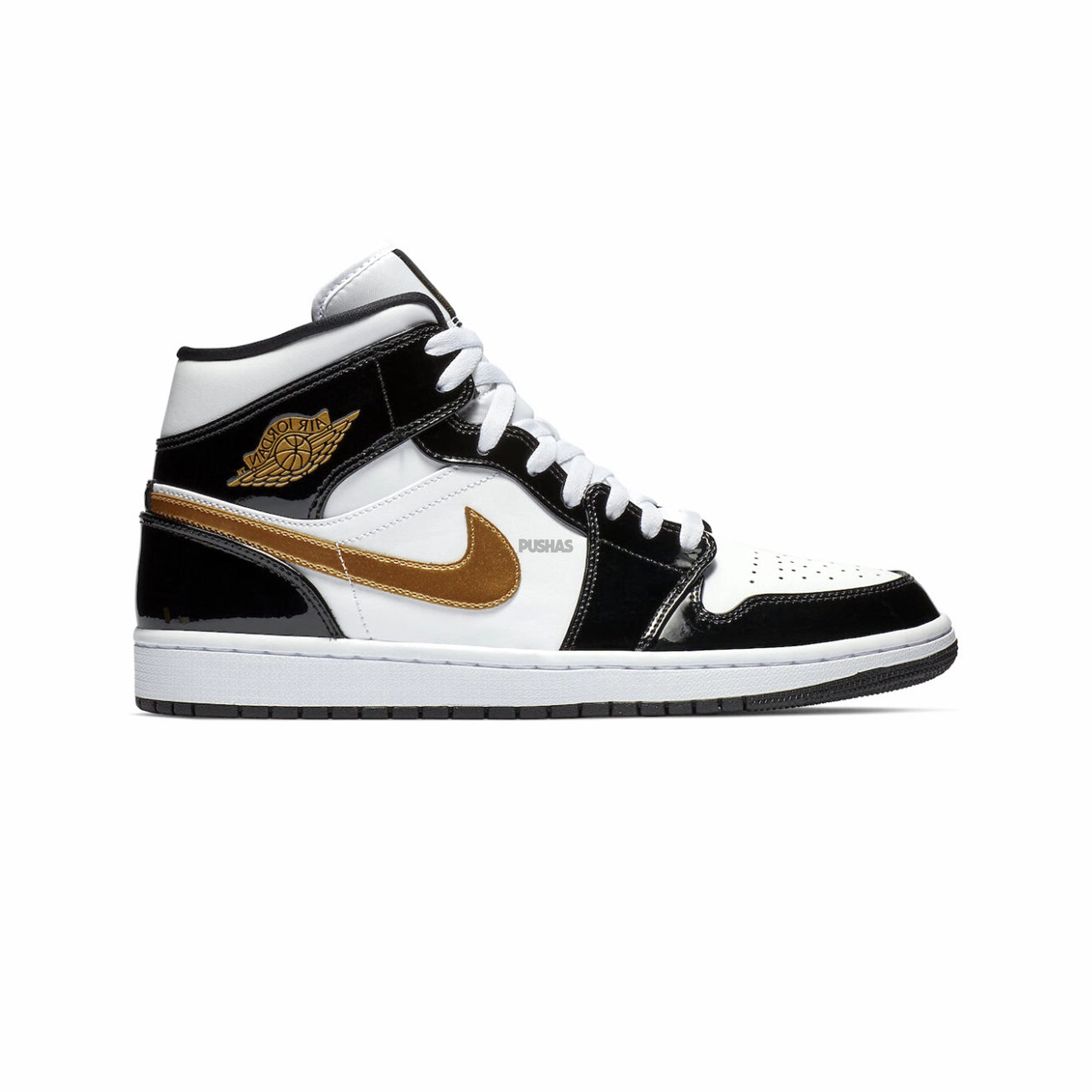Drop Casual Shoes Air Jordan 1 Mid 'Patent Black White Gold' (2019)