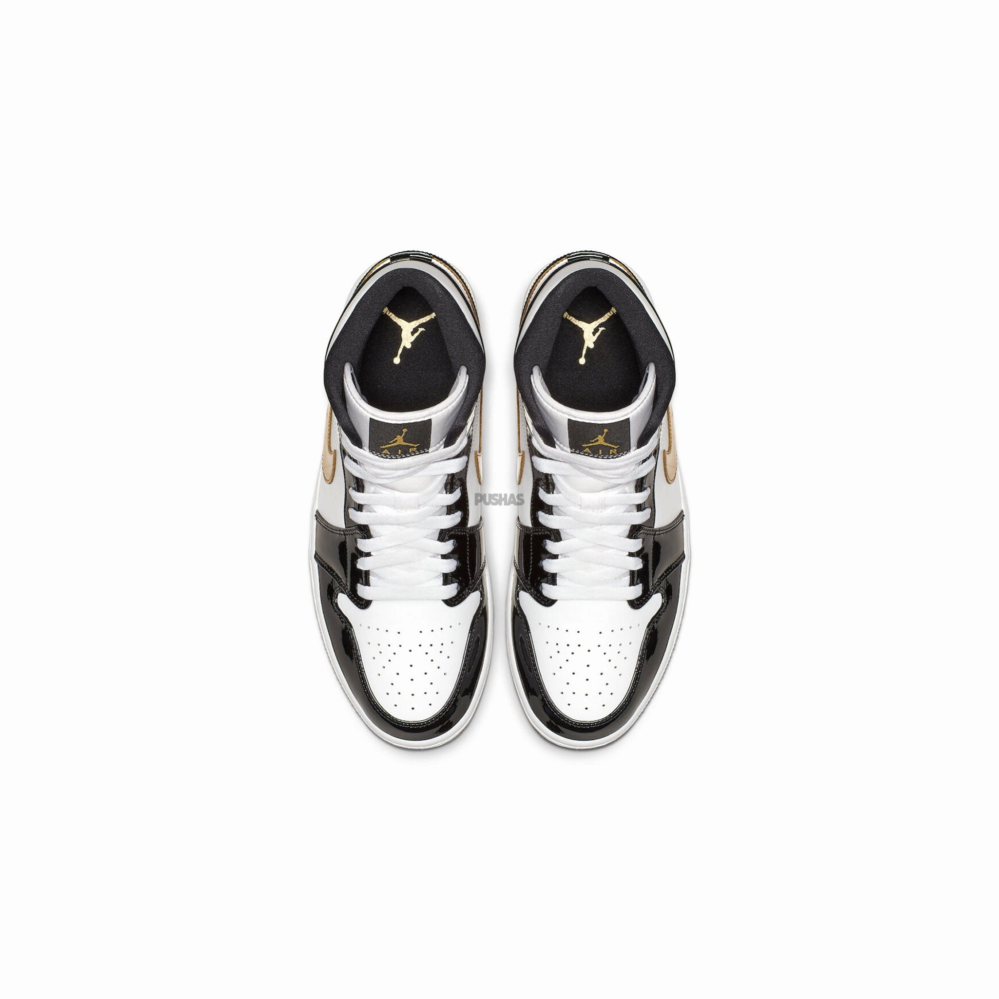 Air Jordan 1 Mid 'Patent Black White Gold' (2019) Good Casual Winter Shoes
