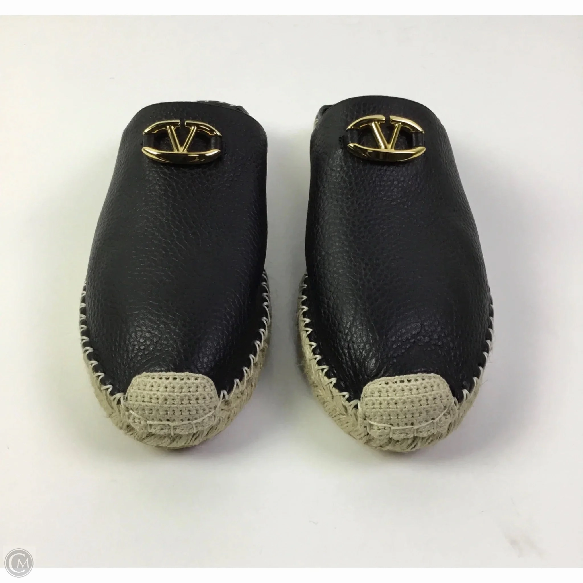 Shoes Luxury Designer By Valentino-garavani In Black & Gold, Size: 9 Leather Slip-on Shoes Casual