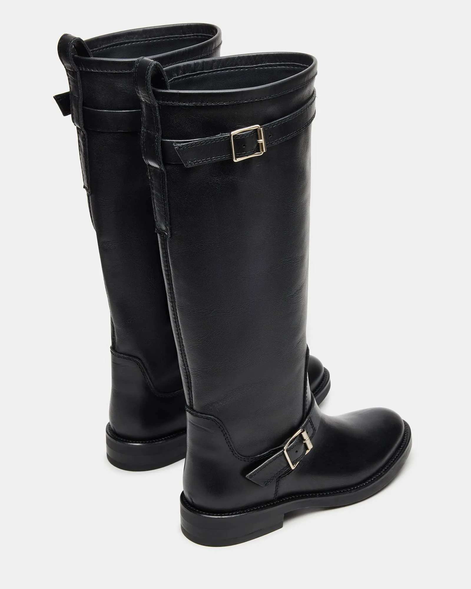 SADY BLACK LEATHER Square Toe Cowboy Boots