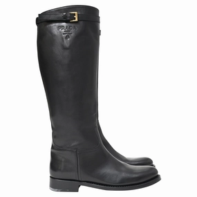 Cheap Winter Boots Prada Knee-High Riding Boots in Black Calfskin Leather