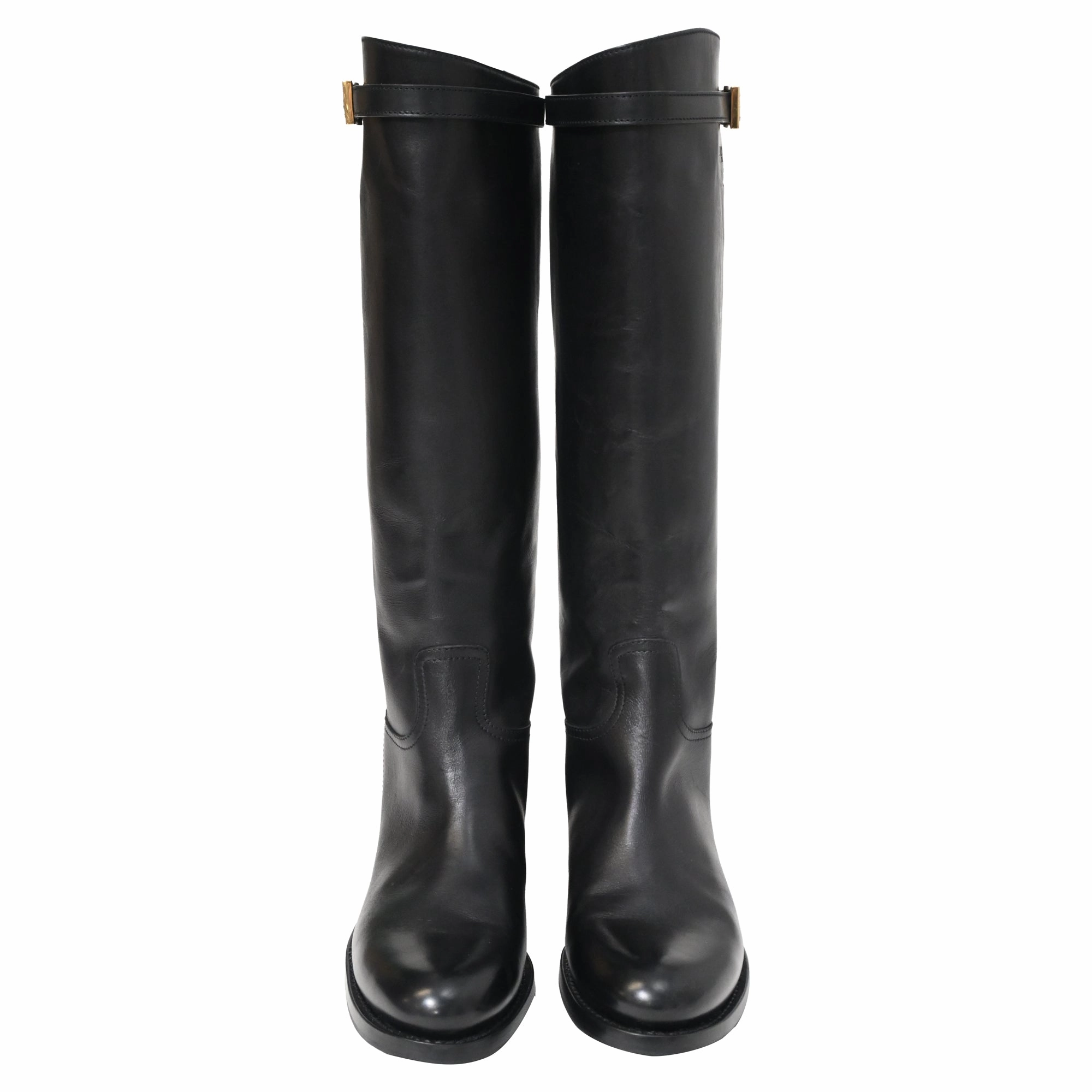 Jack Boots Prada Knee-High Riding Boots in Black Calfskin Leather