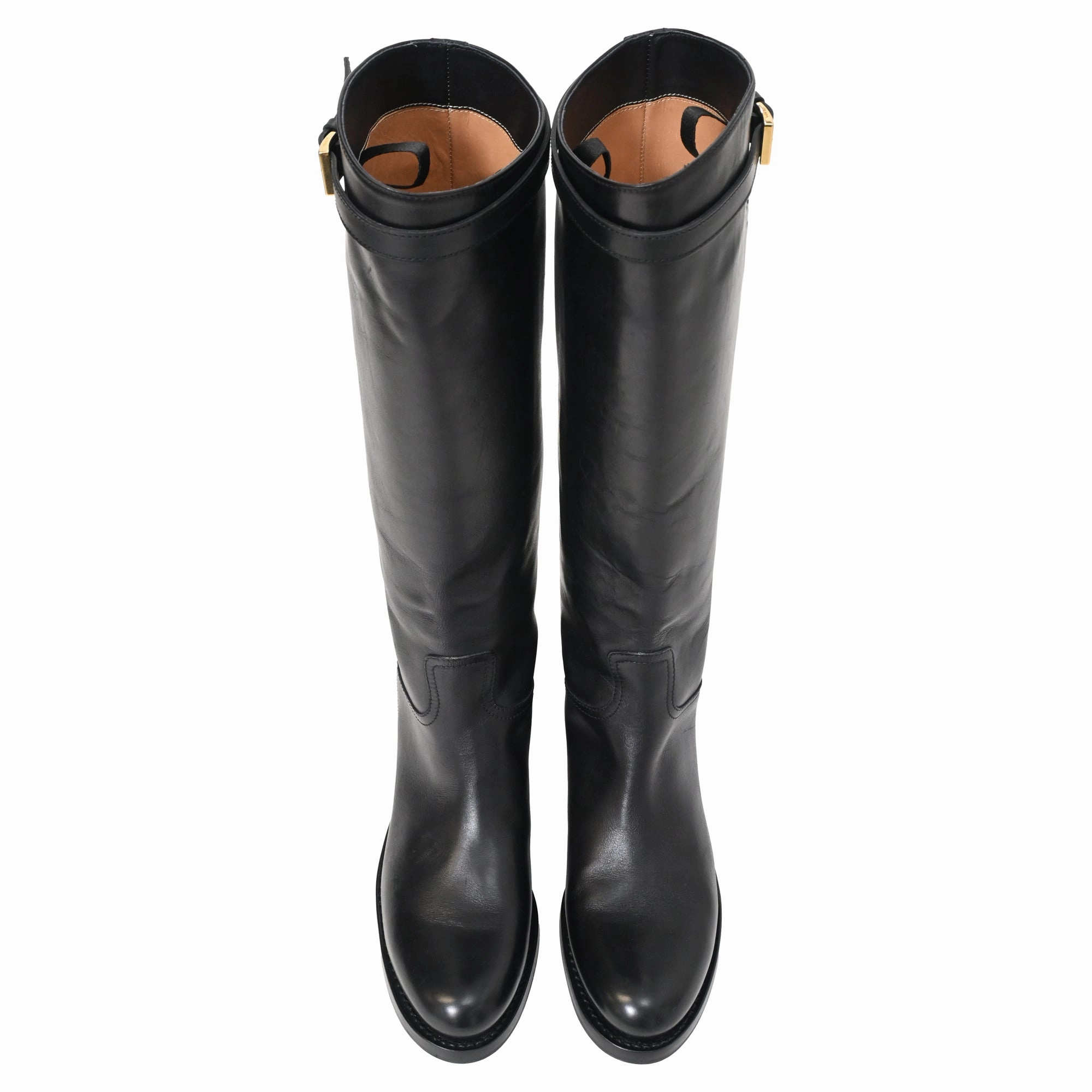 Cowboy Boots Handcrafted Prada Knee-High Riding Boots in Black Calfskin Leather