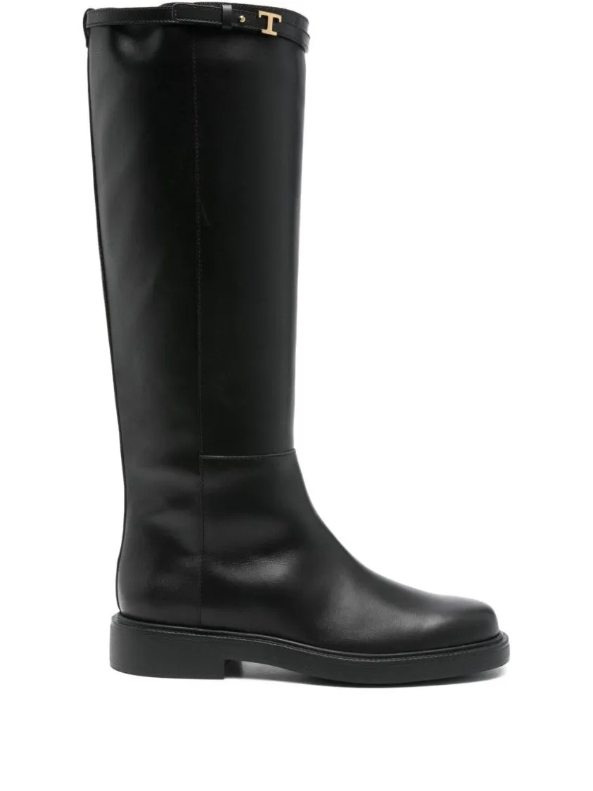 Knee-High Ankle Boots With Polished Leather Finish Print In Boots