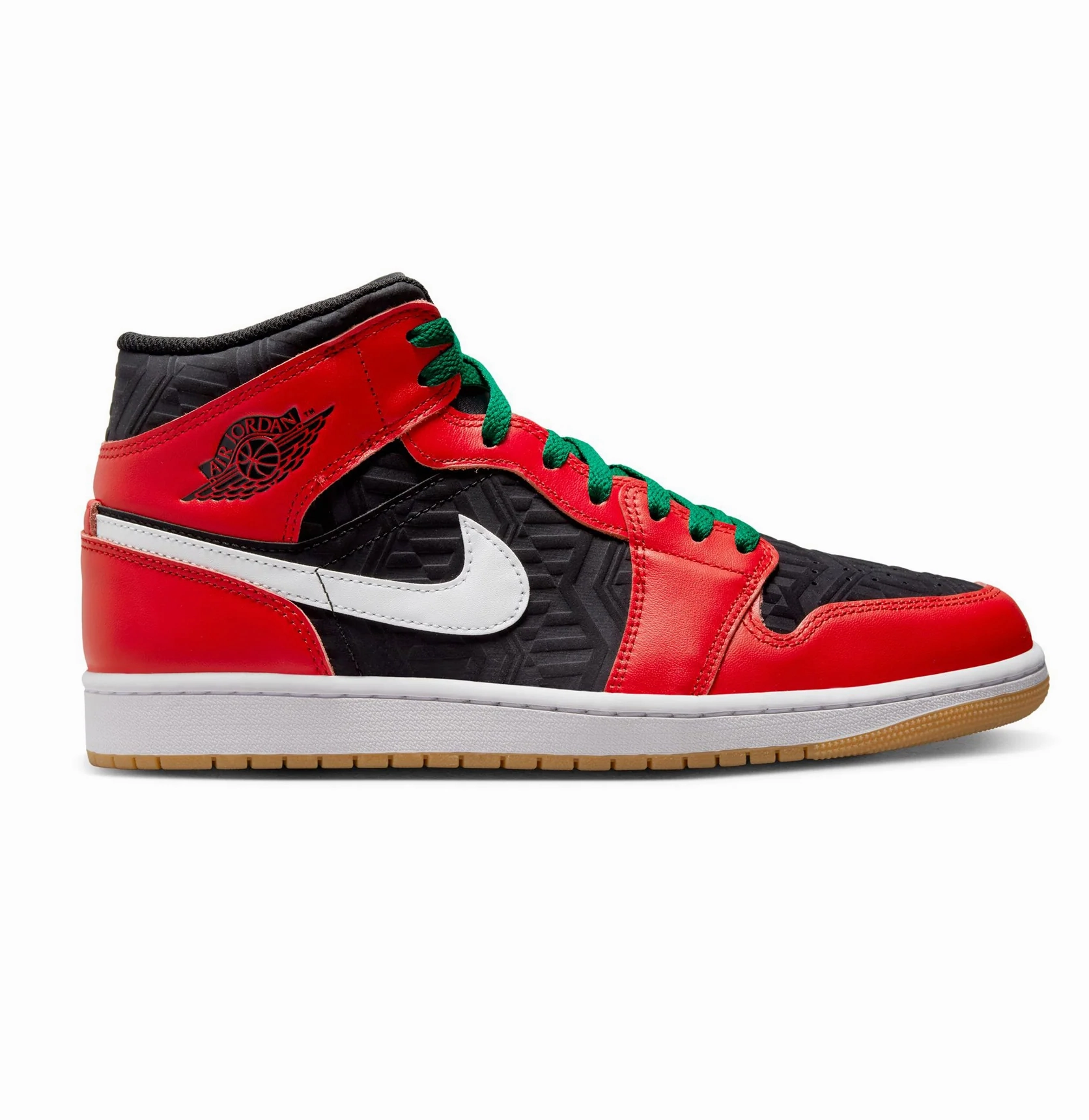 Nike Men's Air Jordan 1 Mid SE Shoes - Black / White / Malachite / Fire Red Louis Vuitton Sneakers