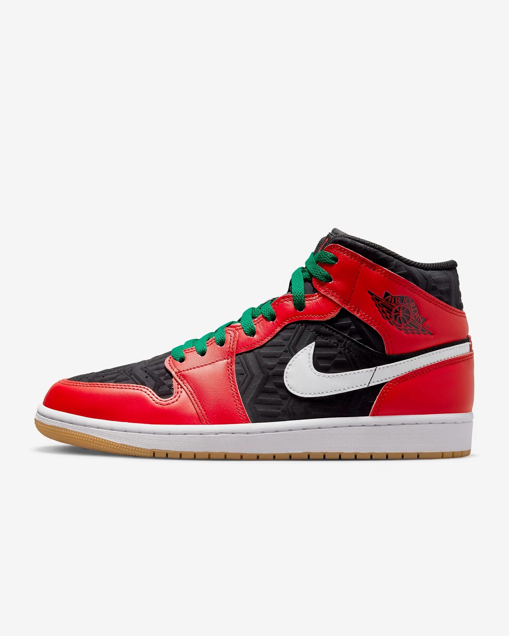 Nike Men's Air Jordan 1 Mid SE Shoes - Black / White / Malachite / Fire Red Sneakers Pastry