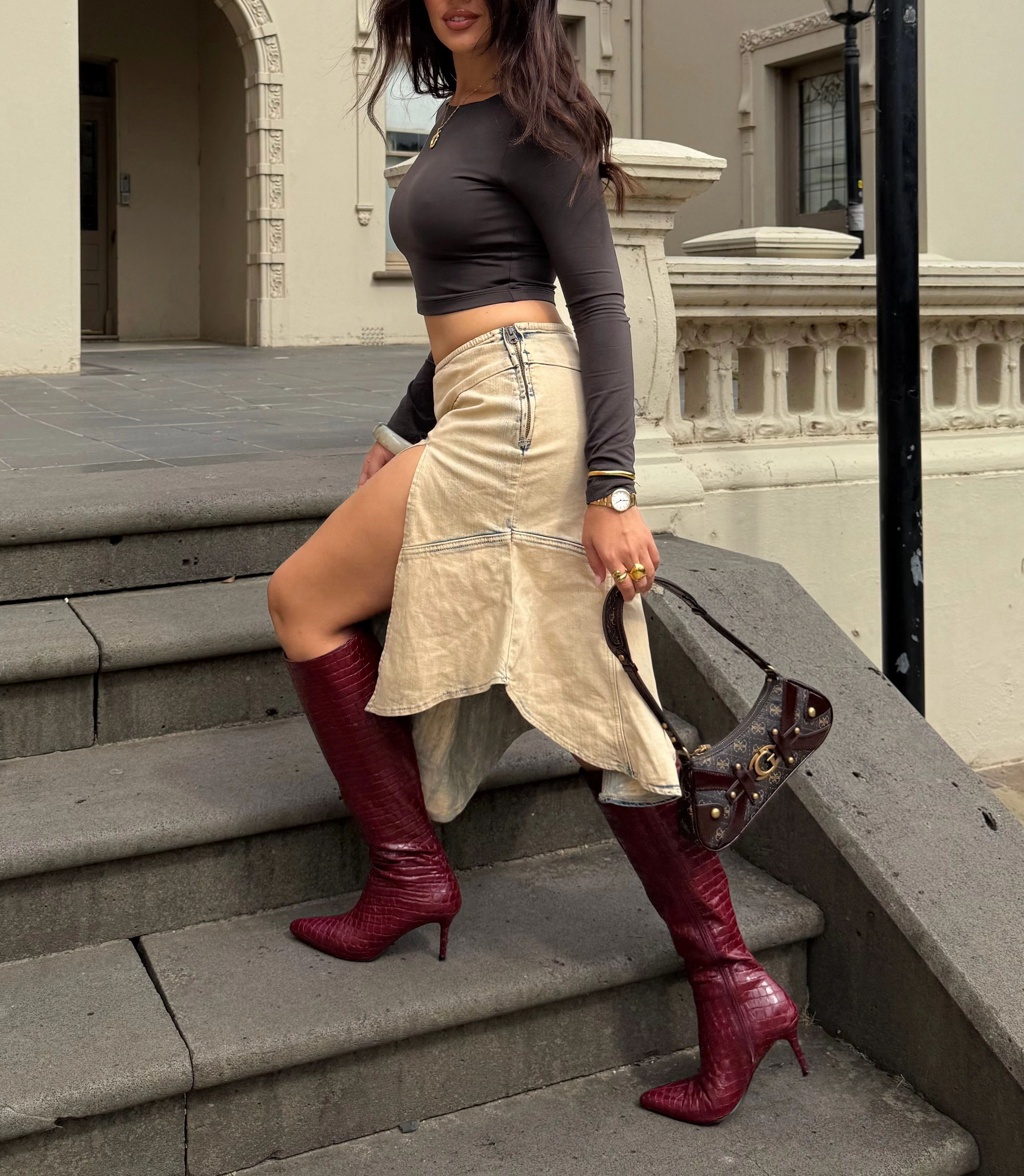 Bessie Tall Boots - Wine Croc Rancho Boots