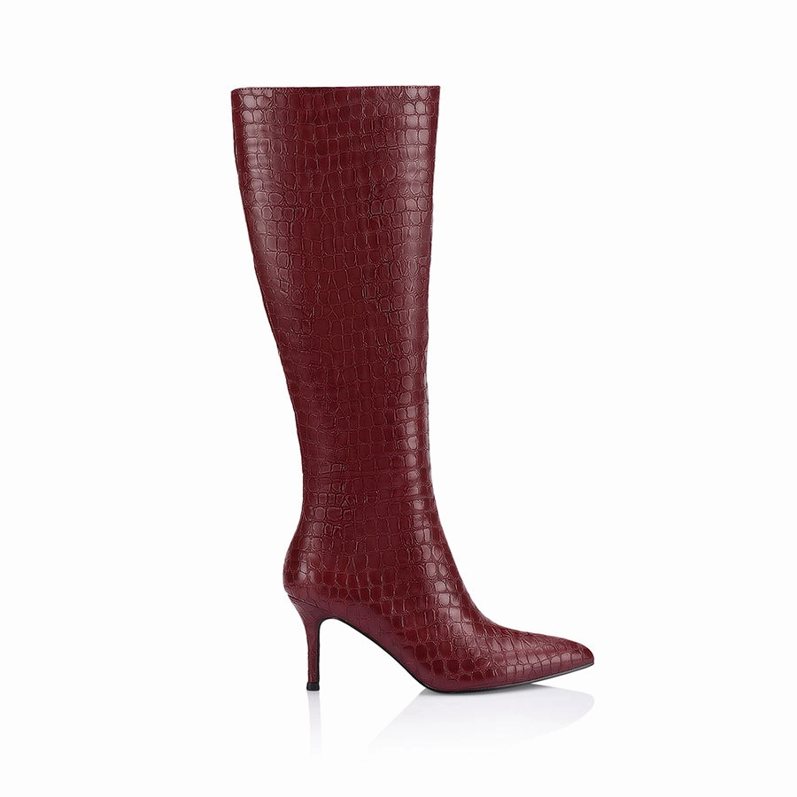 Bessie Tall Boots - Wine Croc Light Work Boots