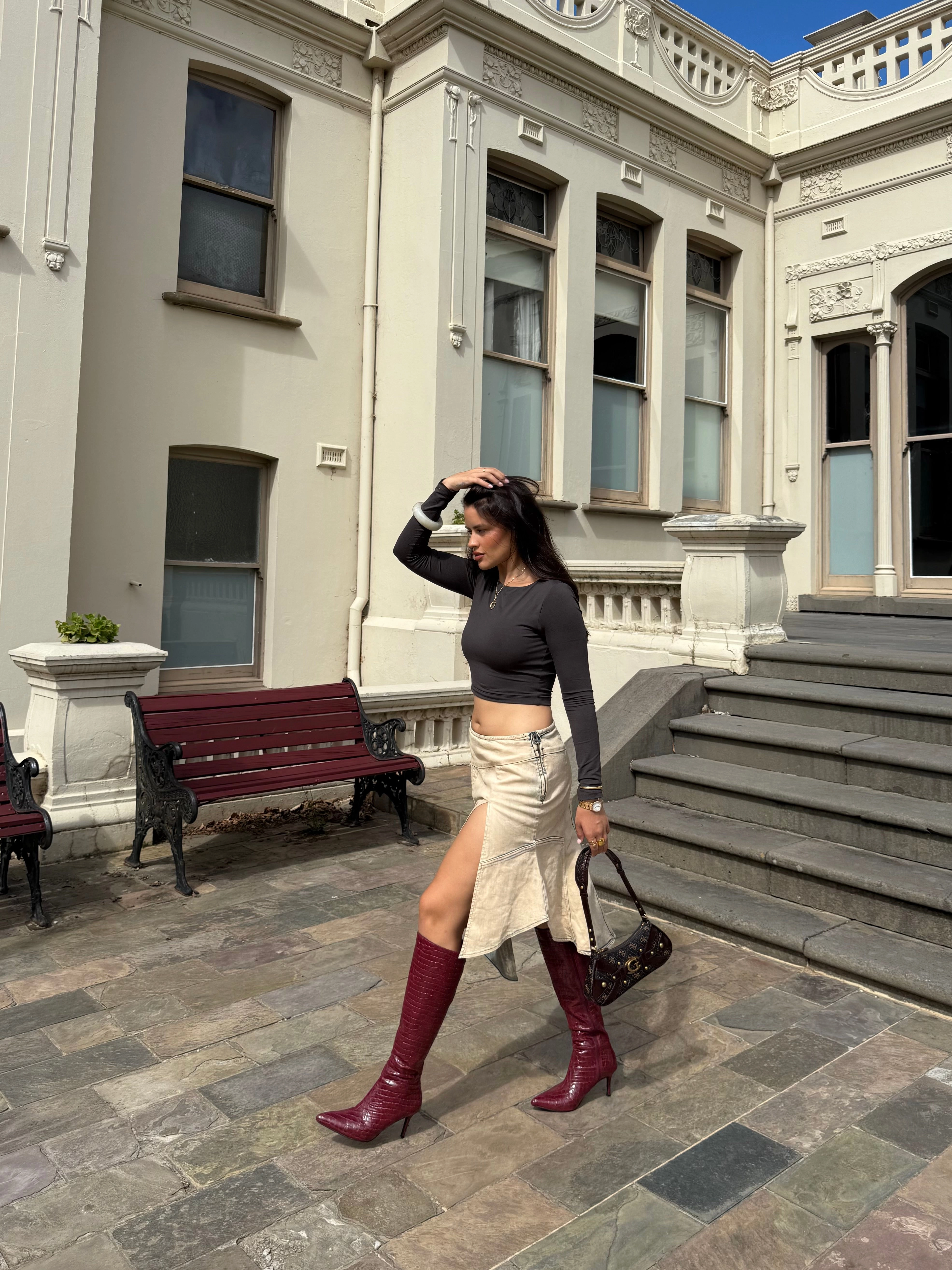 Bessie Tall Boots - Wine Croc Balmain Boots