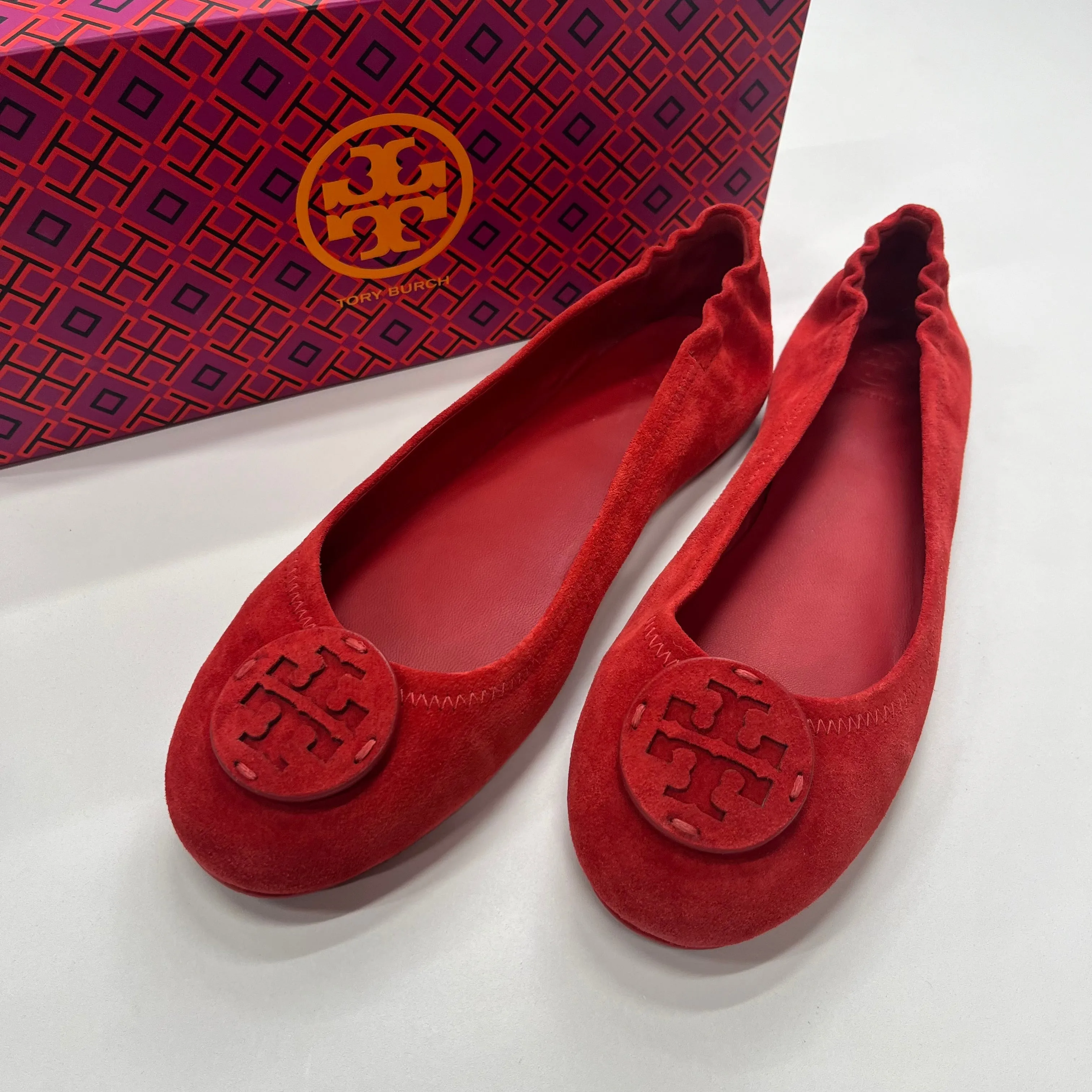 Red Shoes Flats Ballet Tory Burch, Size 9 Casual Zip Shoes