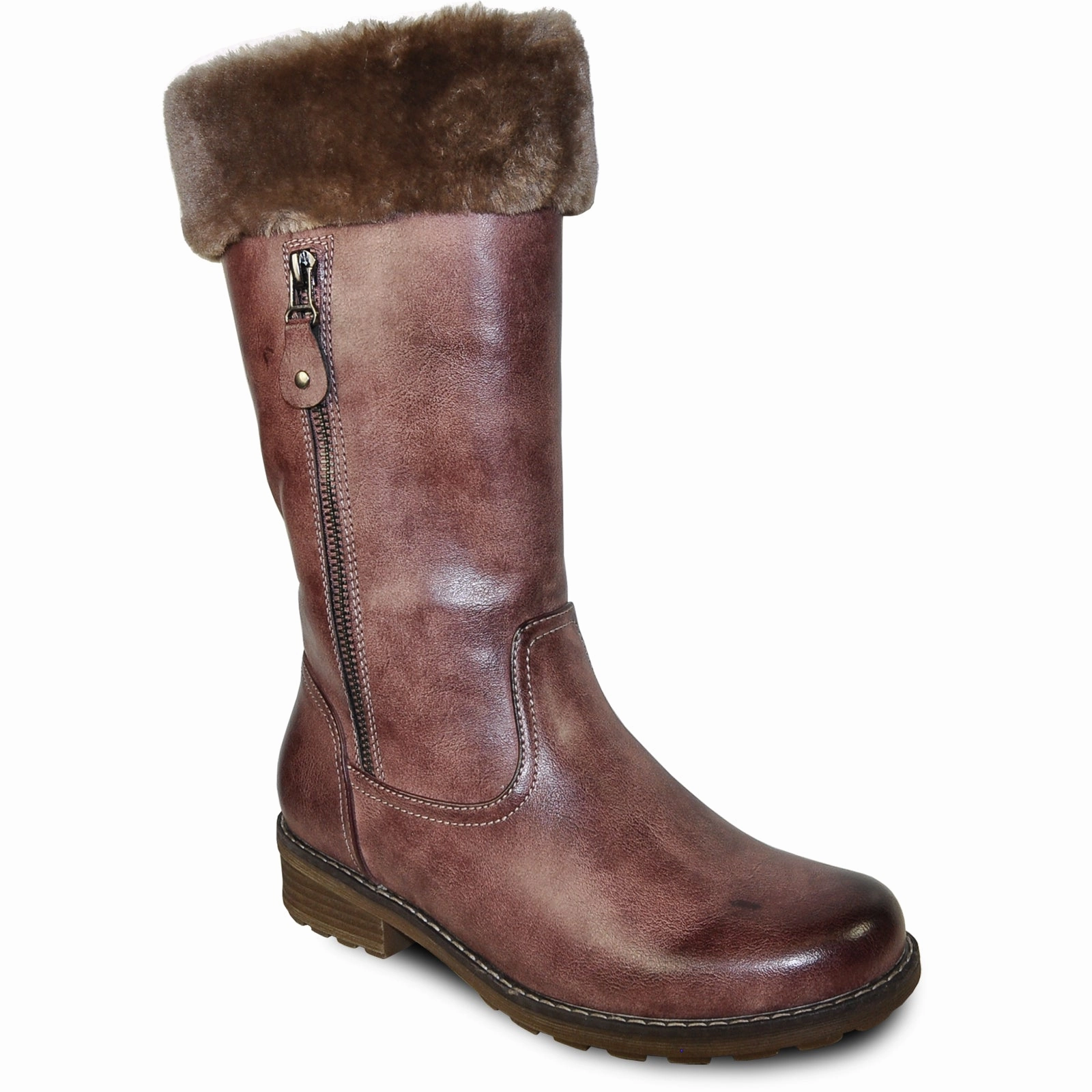 VANGELO Women Water Proof Boot HF9539 Knee High Winter Fur Casual Boot Rose Red Crystal Boots