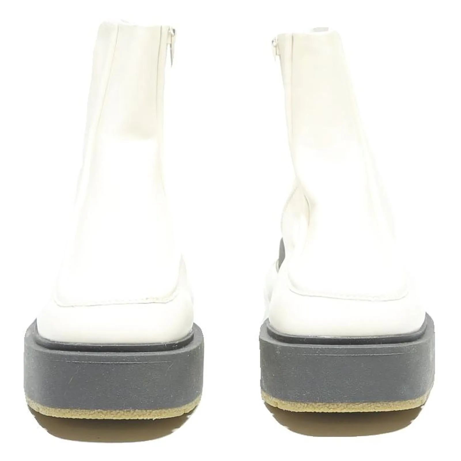 Old Boots CHARLES & KEITH Womens White Leather Ankle Boots UK 2 Clear Heel Chunky Sole