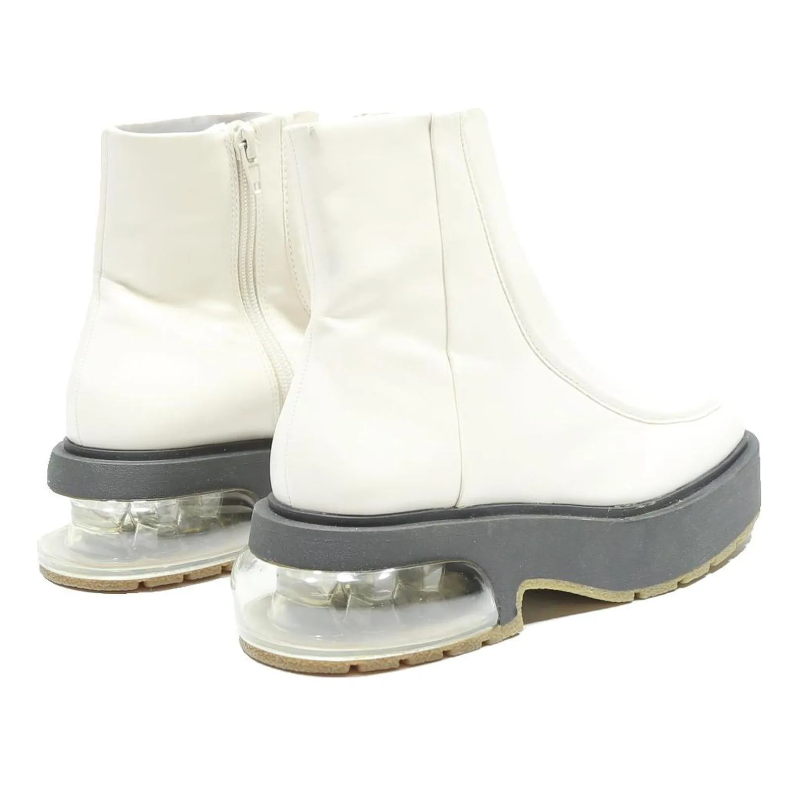 Boots High CHARLES & KEITH Womens White Leather Ankle Boots UK 2 Clear Heel Chunky Sole