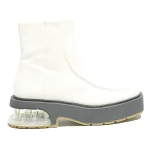 Squared Toe Boots CHARLES & KEITH Womens White Leather Ankle Boots UK 2 Clear Heel Chunky Sole