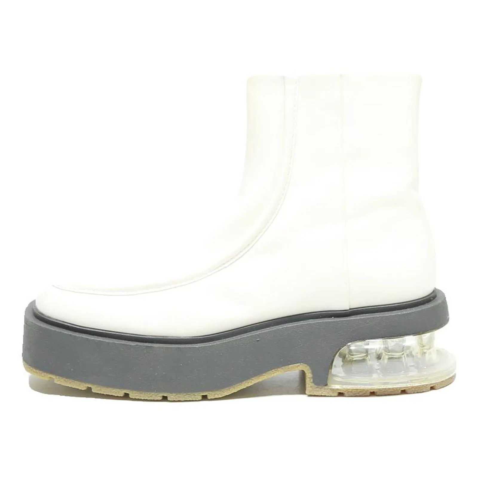 CHARLES & KEITH Womens White Leather Ankle Boots UK 2 Clear Heel Chunky Sole Womens Clearance Cowboy Boots