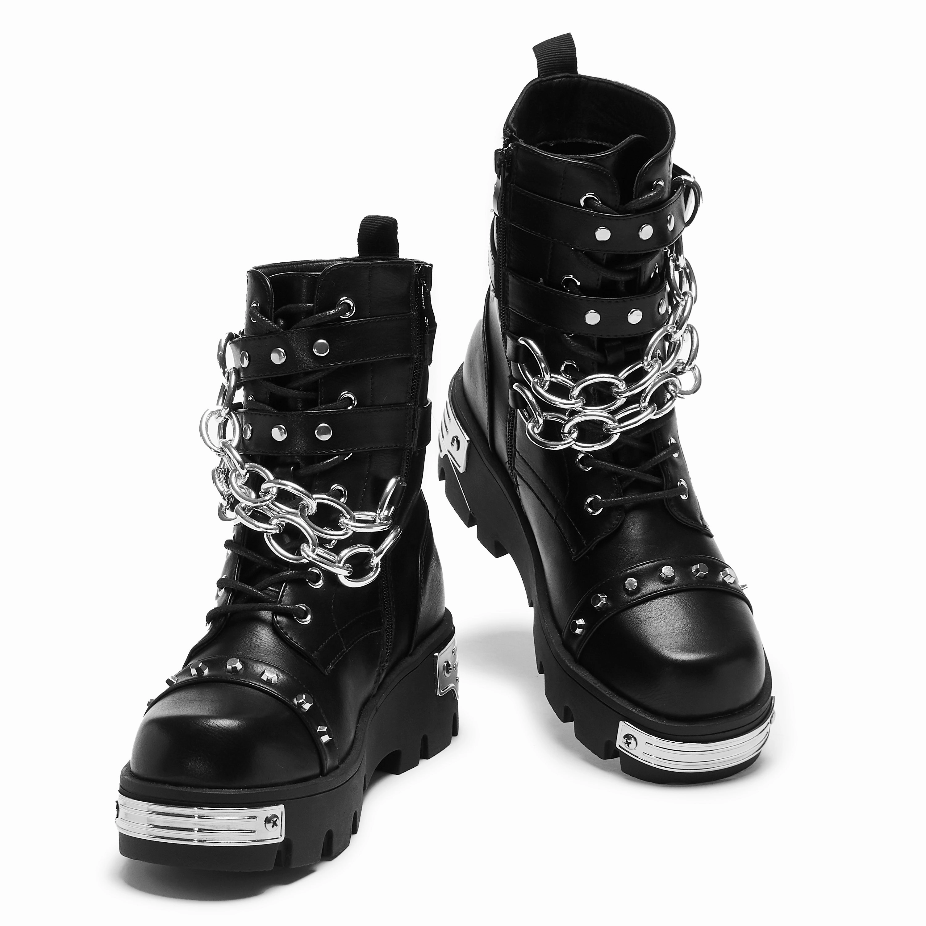 Dressy Boots Shackled Shadows Heavy Duty Chain Biker Boots - Black