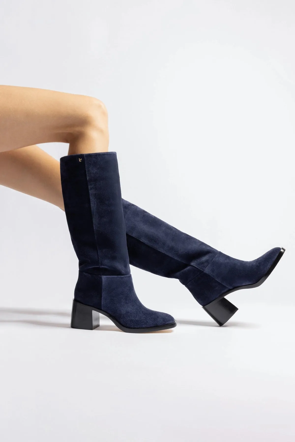 Ricky Boot In Dress Blue Suede Fur Heels Boots
