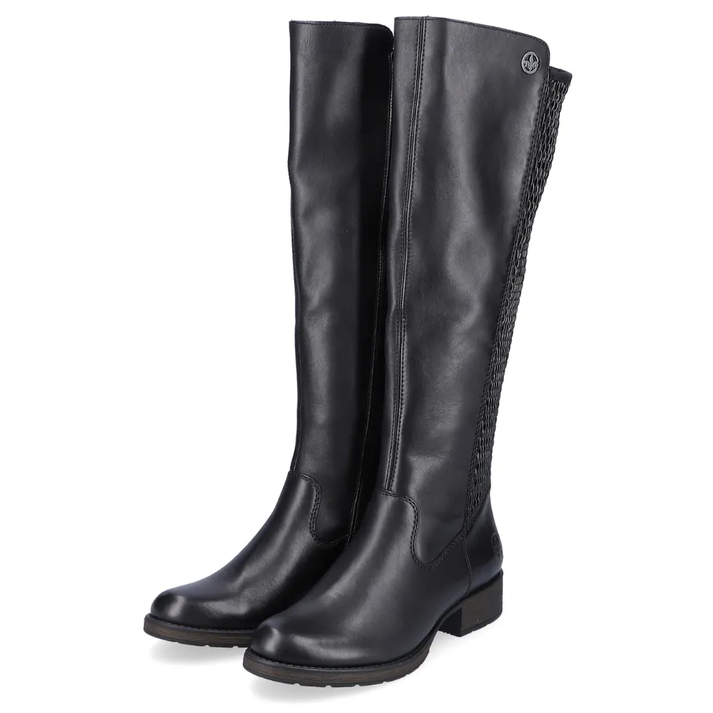 Rieker Faith 91 Black Stretch Panel Tall Boot (Women's) Jrc And Sons Boots