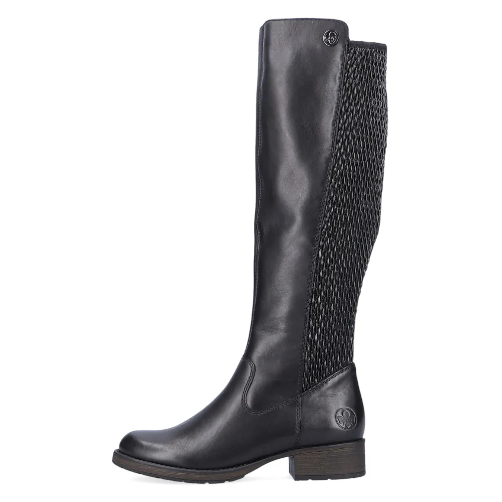 Wood Bottom Boots Rieker Faith 91 Black Stretch Panel Tall Boot (Women's)