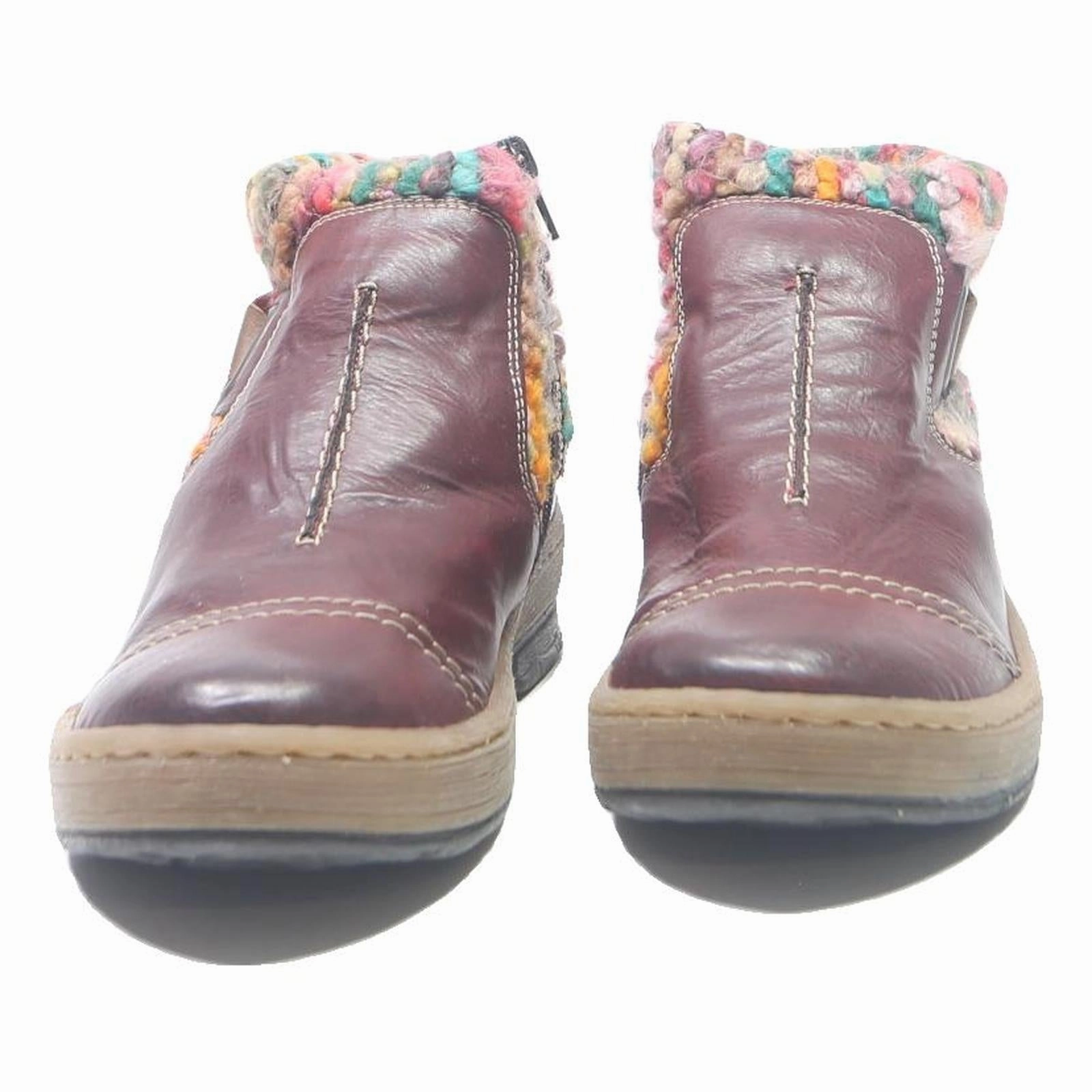 Us Combat Boots RIEKER Womens Ankle Boots Burgundy Leather UK 7 Comfortable Soft Sole Casual