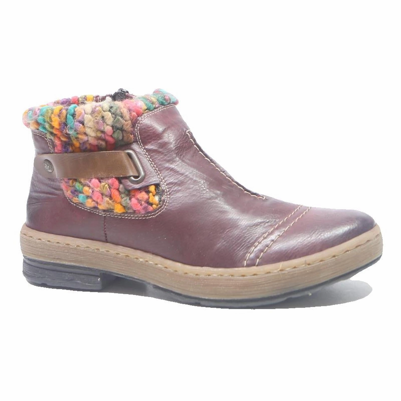 Thigh High Sock Boots RIEKER Womens Ankle Boots Burgundy Leather UK 7 Comfortable Soft Sole Casual