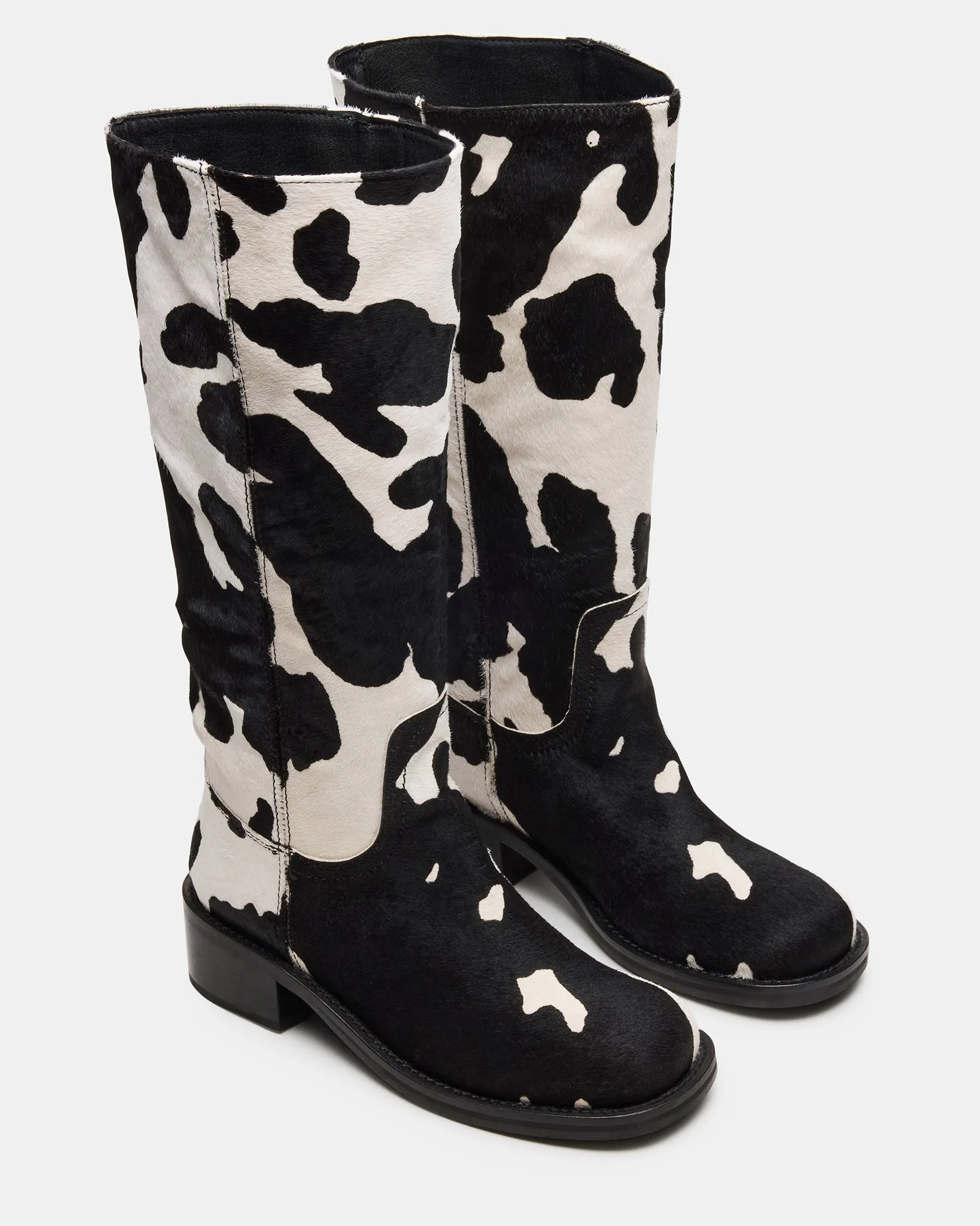 Side Zip Boots RIGGS BLACK COW PRINT WIDE CALF