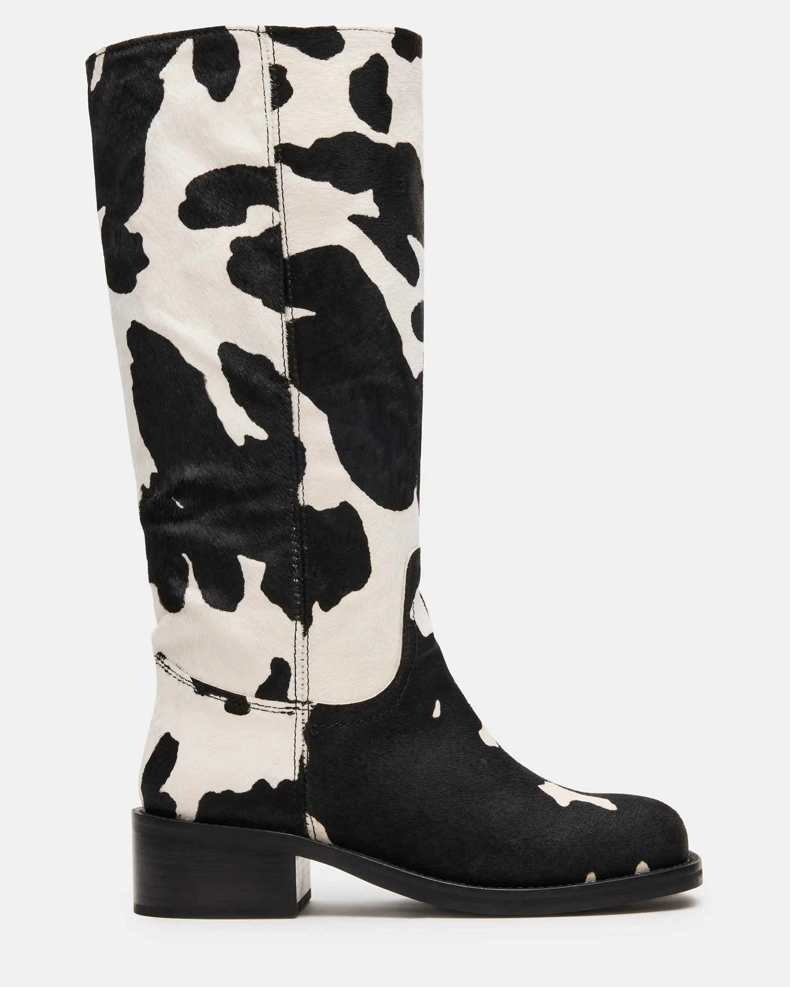 Military Boots With Zipper RIGGS BLACK COW PRINT WIDE CALF