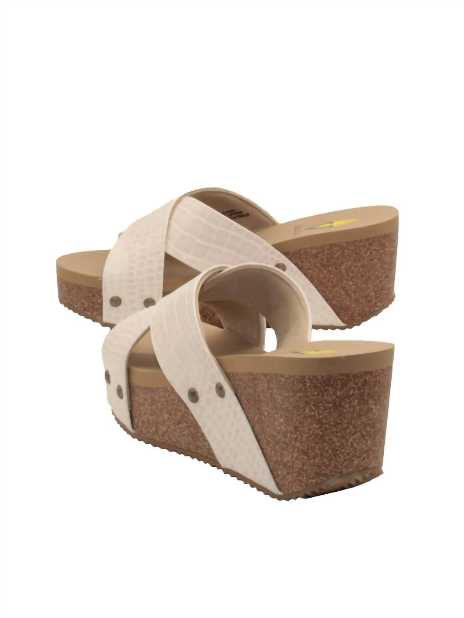 Riverside Wedge Sandals In Beige Croco Viking Sandals