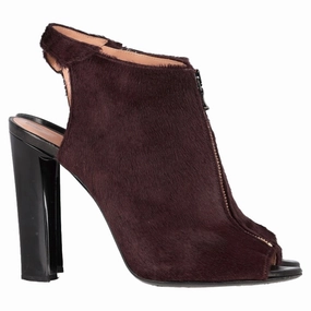 Roland Mouret Zipped Peep-Toe Heeled Boots in Burgundy Pony Hair Muck Camo Rubber Boots