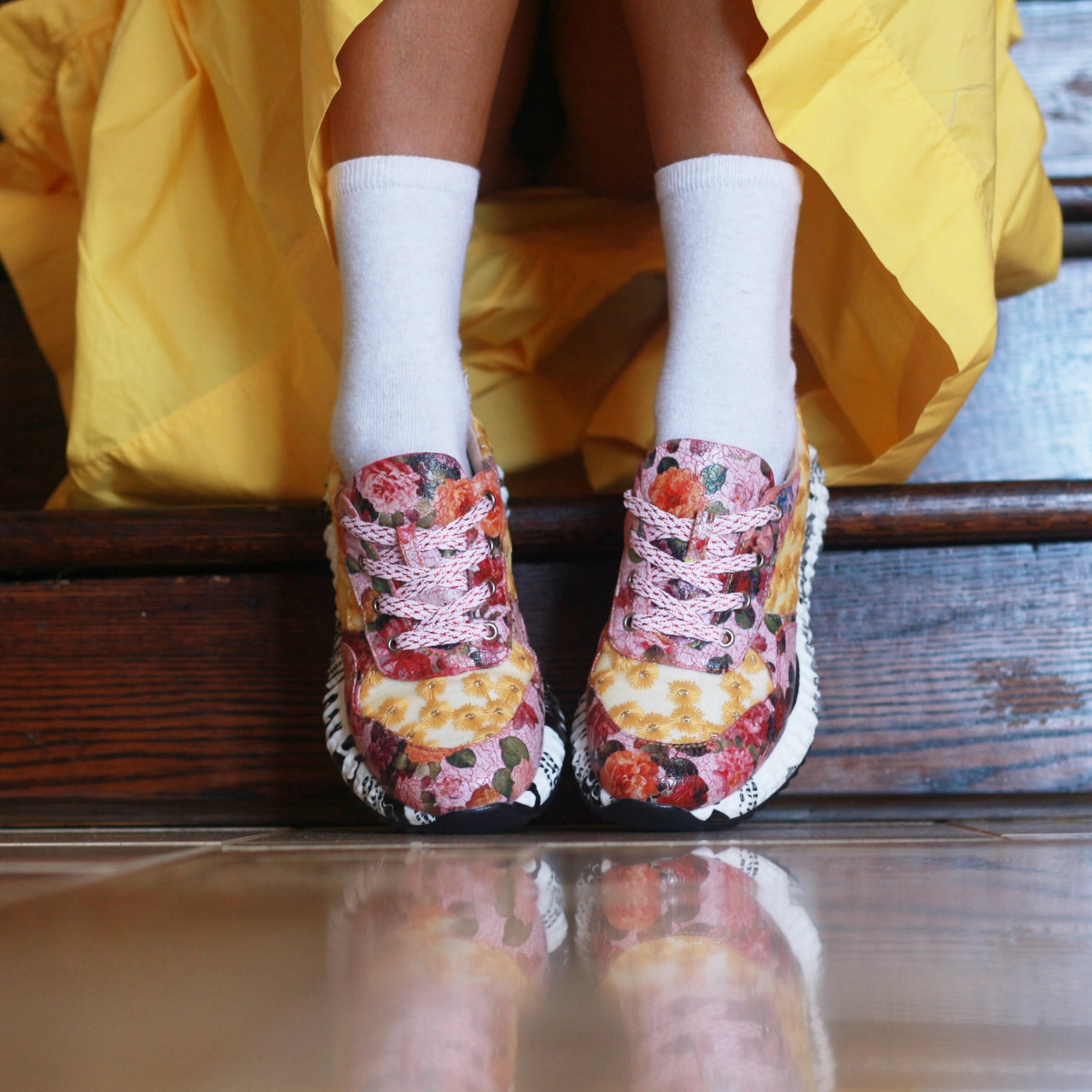 Pinky Floral Dad Sneakers Cute Dresses To Wear With Sneakers