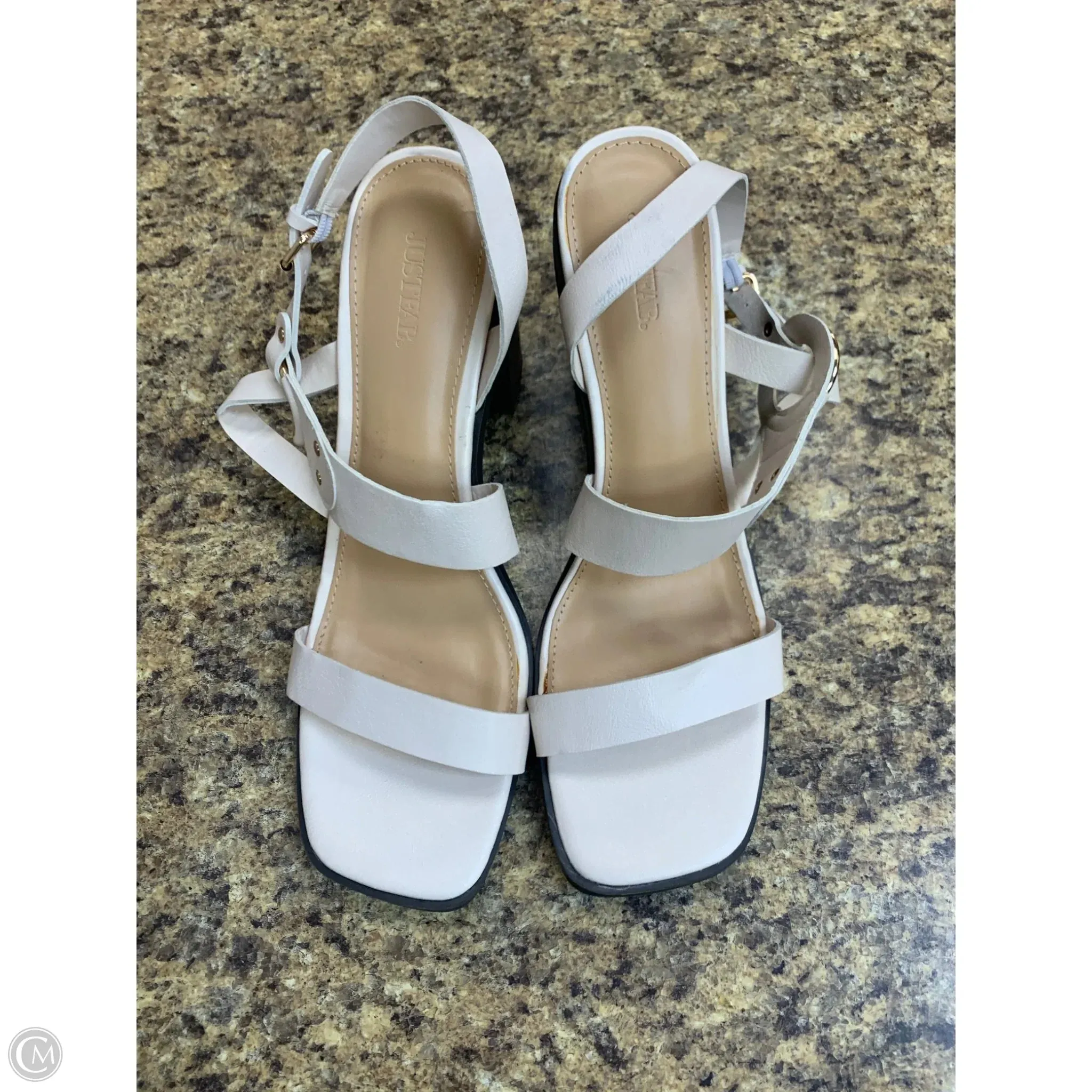 Sandals Heels Block By Just Fab In Ivory, Size: 12 Court Vintage Premium Casual Shoes