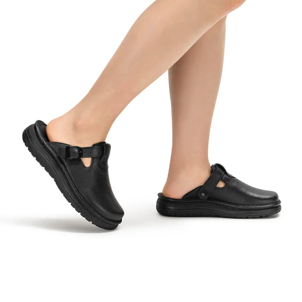 Sawyer - Leather Clog-Toe Sandal | Black Mule Shoes Sandals