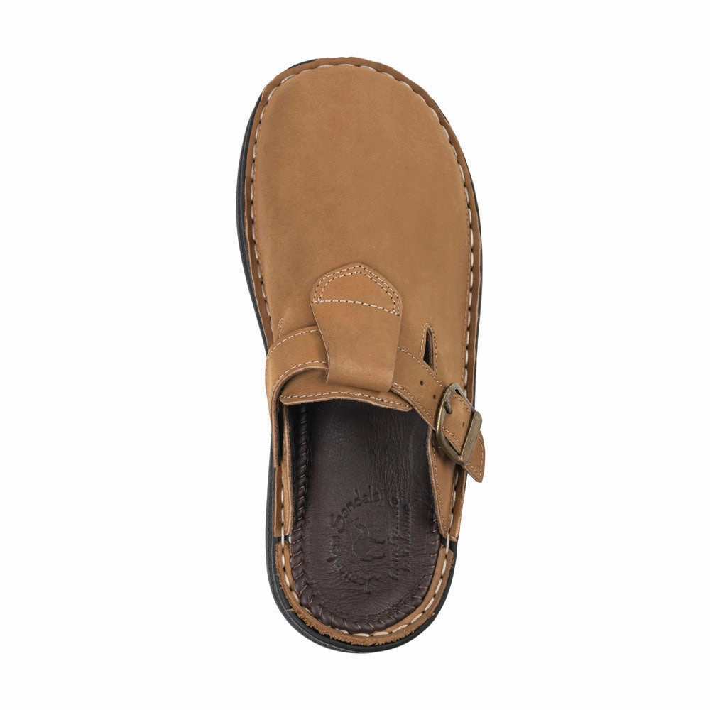 Sawyer - Leather Clog-Toe Sandal | Tan Nubuck Benassi Slide Sandals