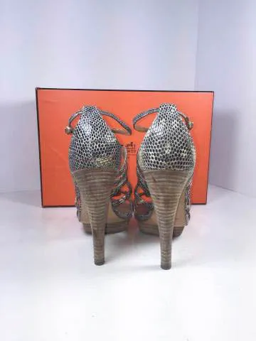 Hot Rods And High Heels Hermes Lizard Granit Wooden Heels with Box Size 37 1/2