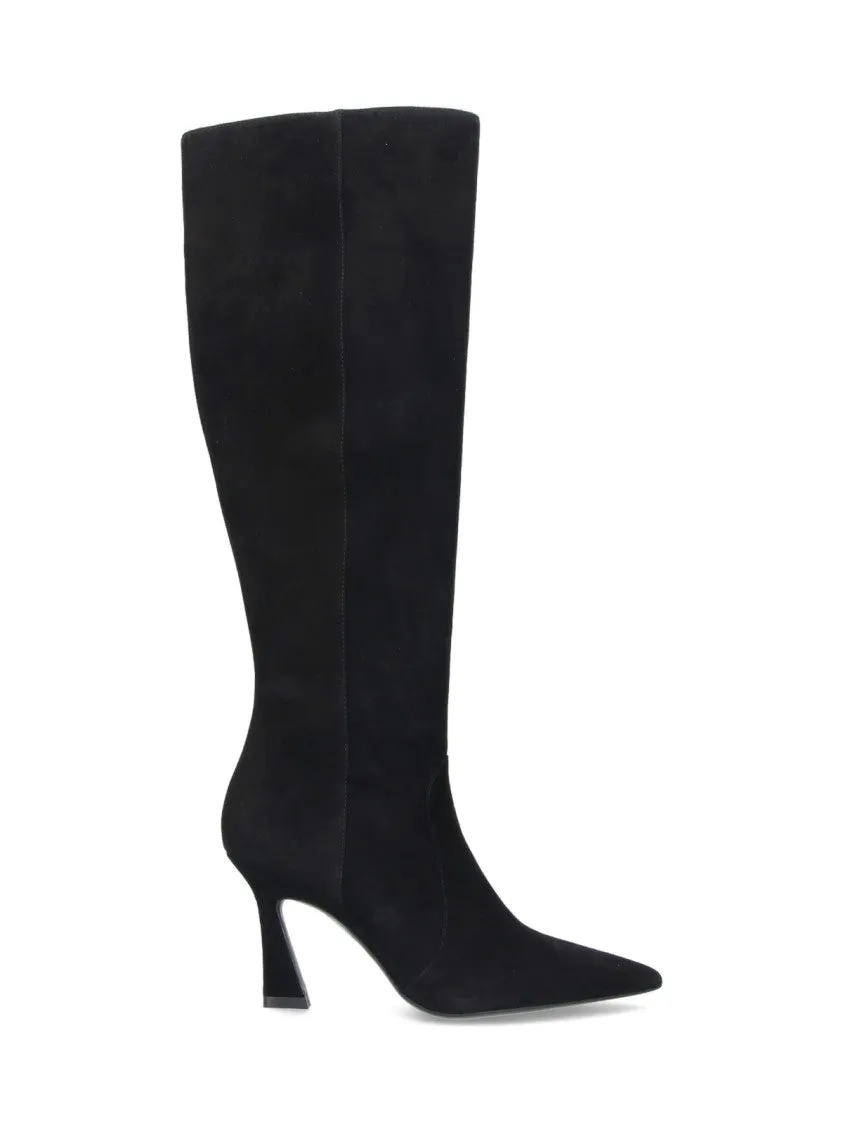 Maroon Burgundy Boots Knee-High Boots With Pointed Toe And Curved Heel