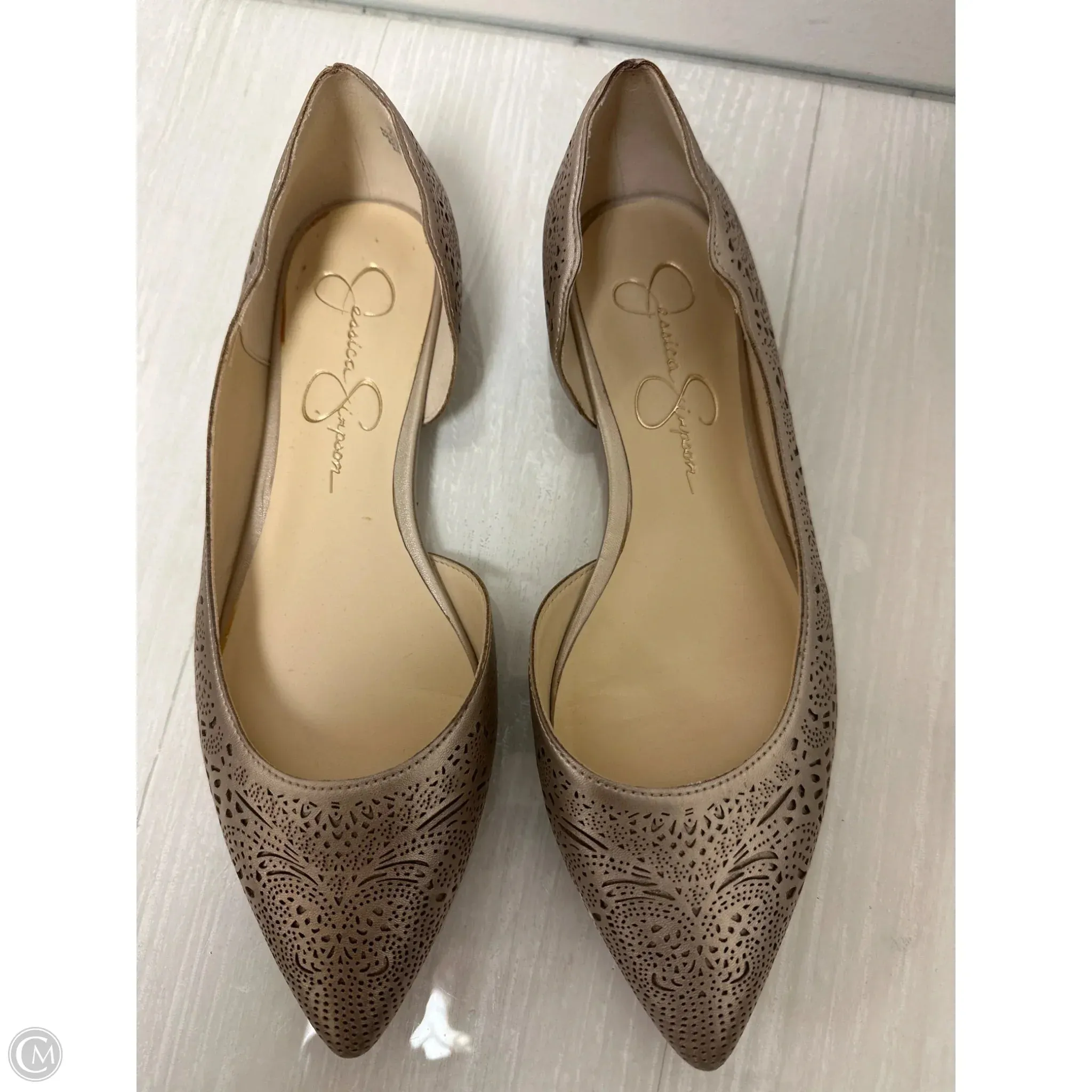 Shoes Flats By Jessica Simpson In Gold, Size: 7 Suede Smart Casual Shoes