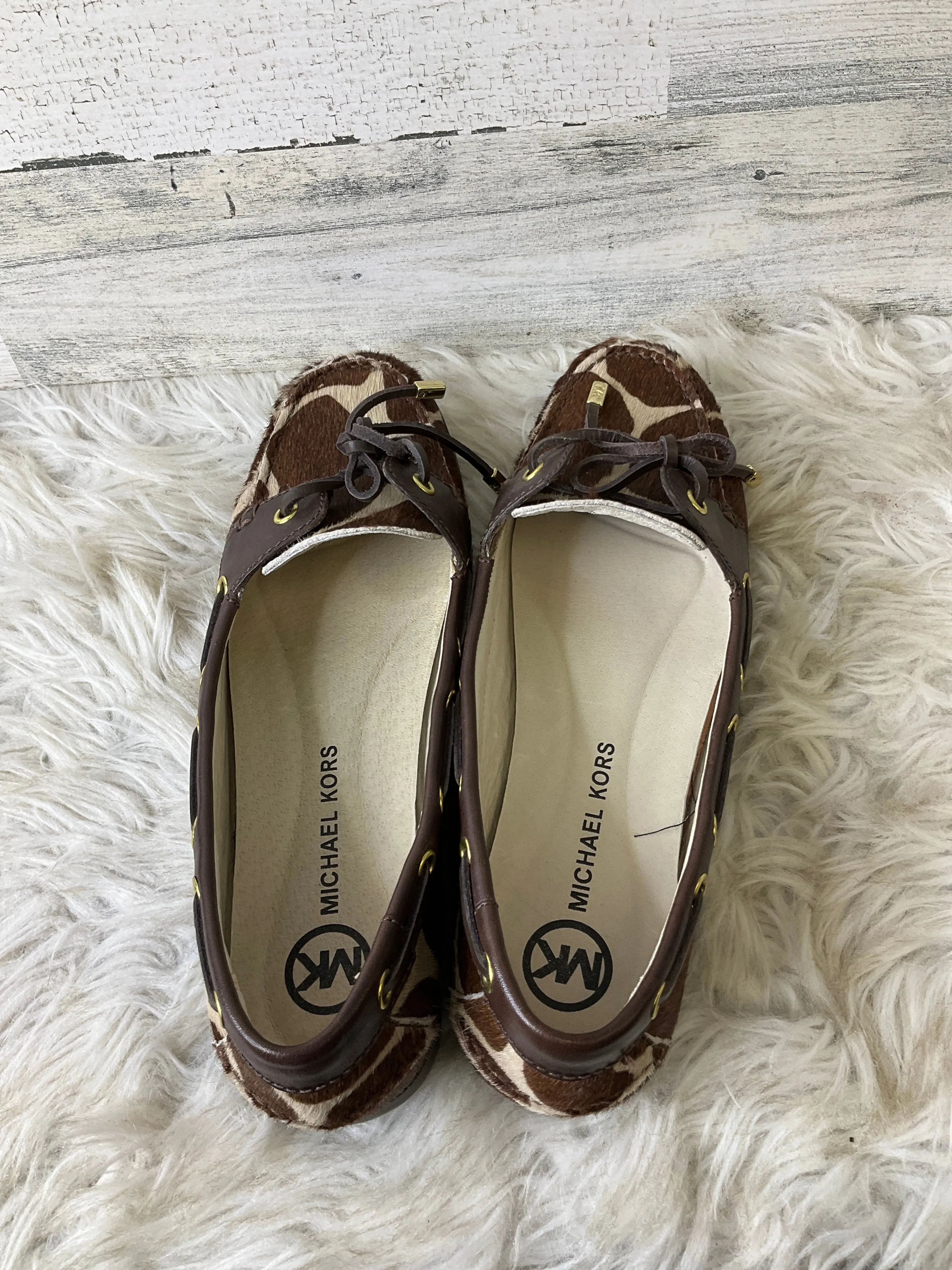 Taupe Flat Shoes Shoes Flats By Michael Kors In Brown, Size: 10