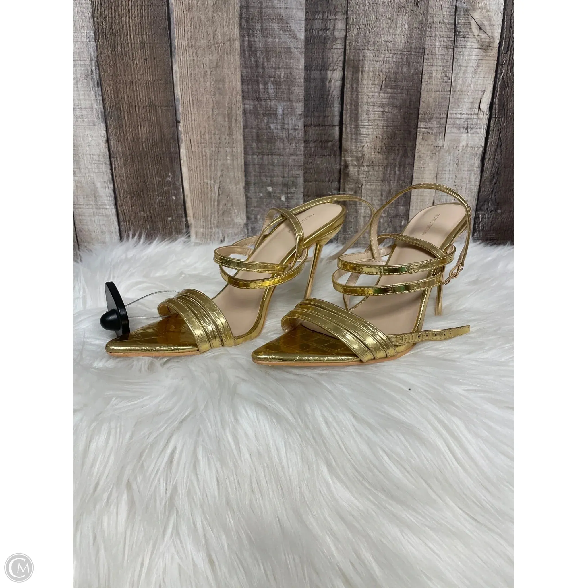 Shoes Heels Stiletto By Pretty Little Thing In Gold, Size: 5 True Leather Casual Shoes
