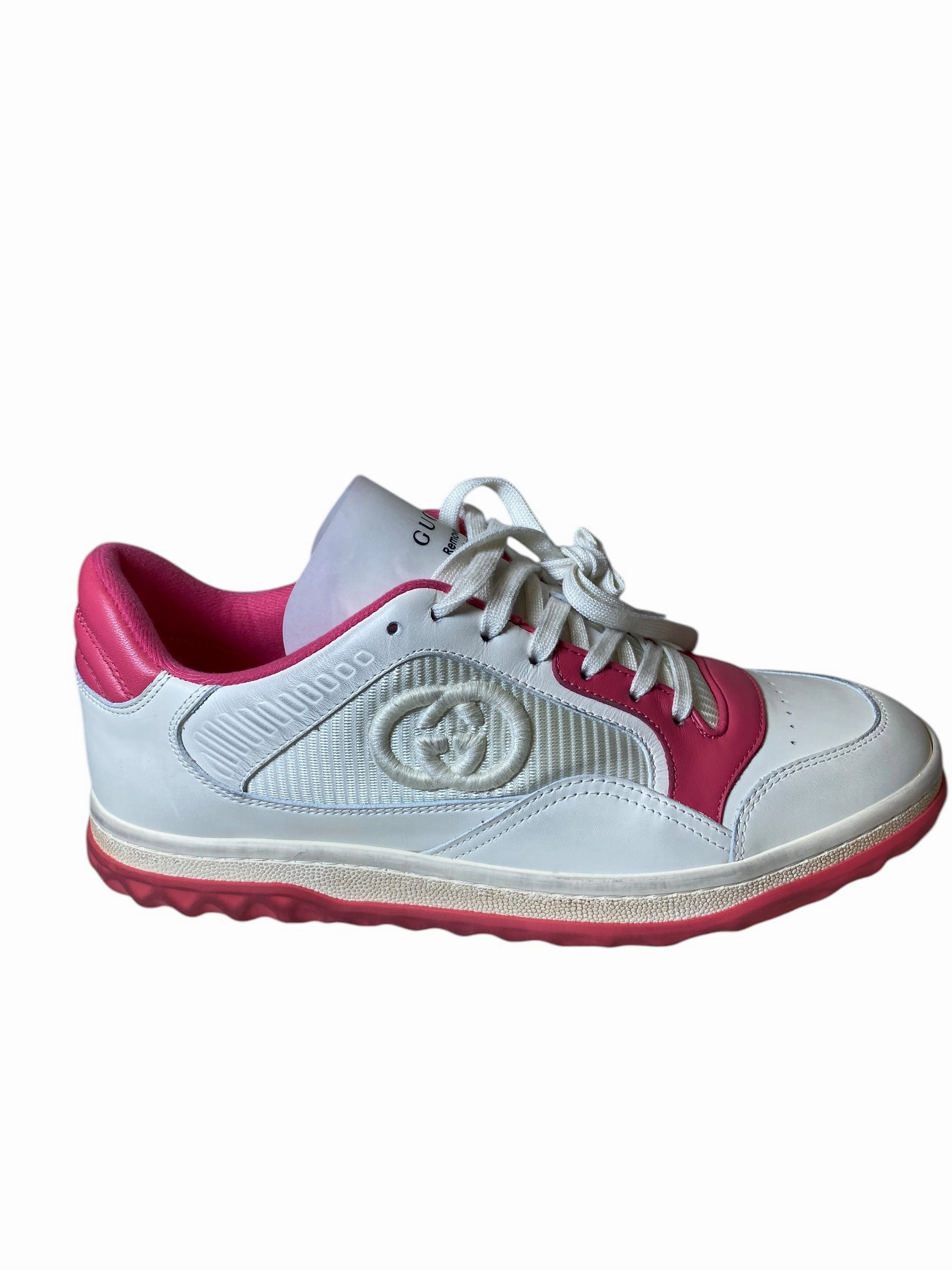 Shoes Luxury Designer By Gucci In Pink & White, Size: 9 Rs-x Ptnt Casual Shoes