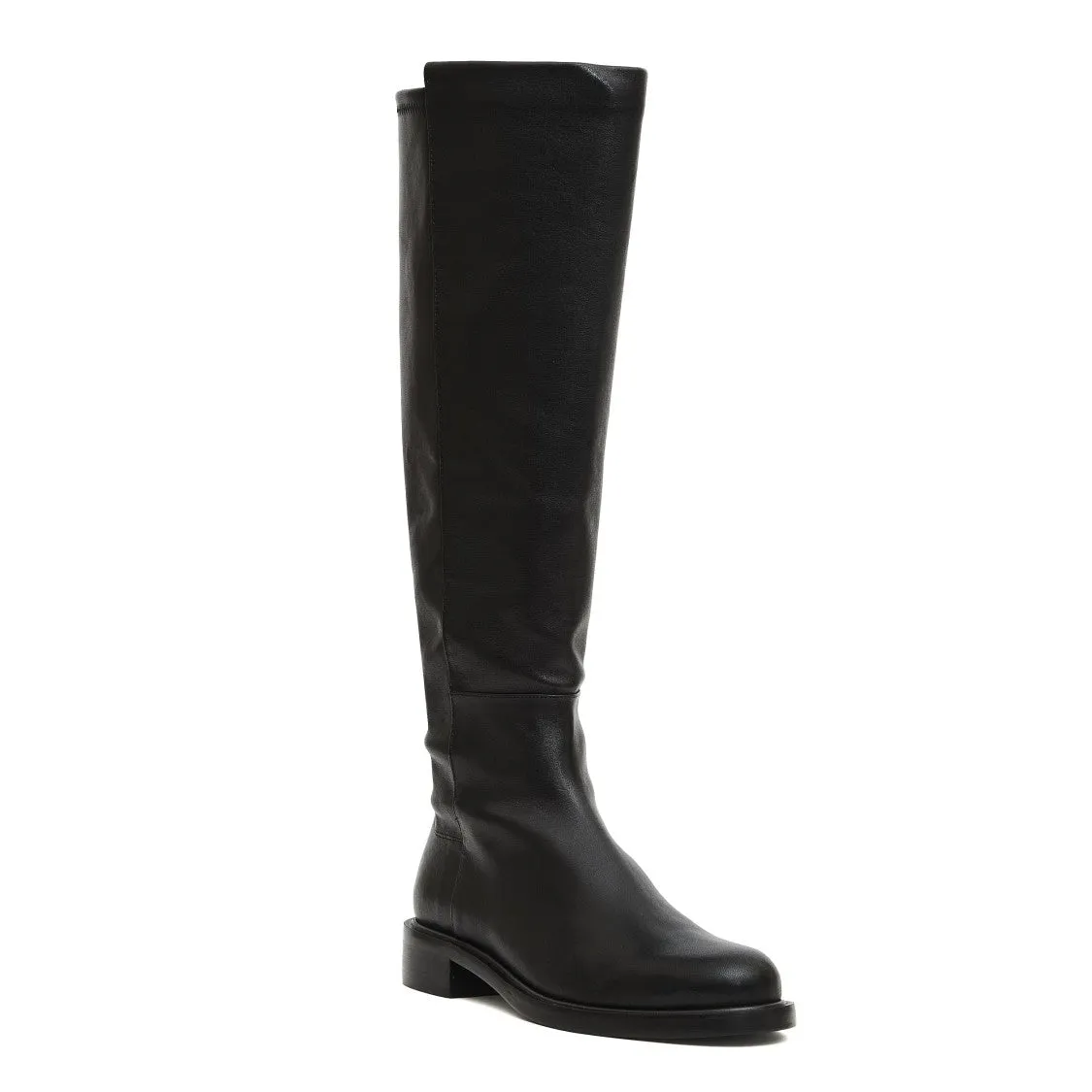 Raining Boots Black Leather Stretch Boot